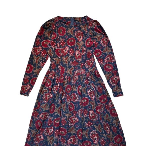 80s Vintage Laura Ashley Dress Corduroy Floral Paisley Puff Long Sleeve Maxi. - Picture 5 of 9